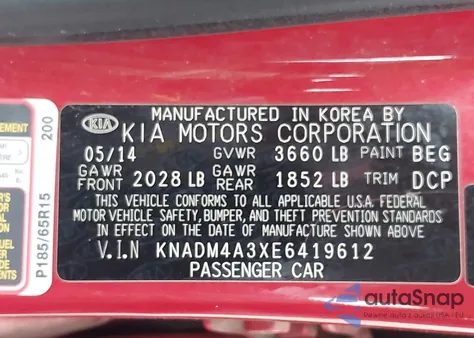 2014 Kia Rio Lx из США, поврежденный, VIN KNADM4A3XE6419612